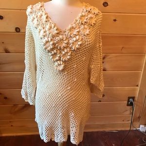 Boston Proper crochet ivory tunic, M, 100% Cotton